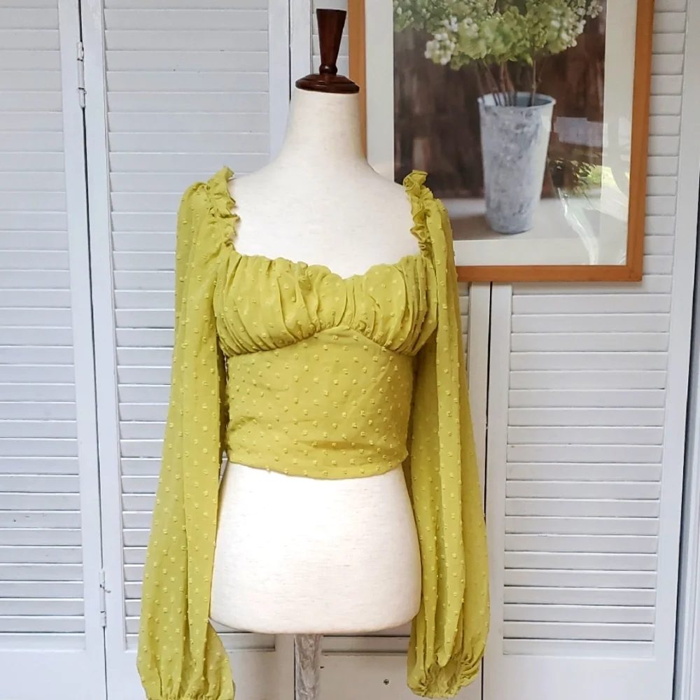 Women's Yellow Green Ruched Crop Top Size S